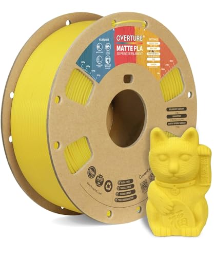 OVERTURE Matte PLA 3D Printer Filament 1.75mm, Matt Surface & Low Warping Filament 1kg Spool (2.2 lbs), Accuracy +/- 0.02 mm, Fit Most FDM Printers (Matte Yellow) - Image 1