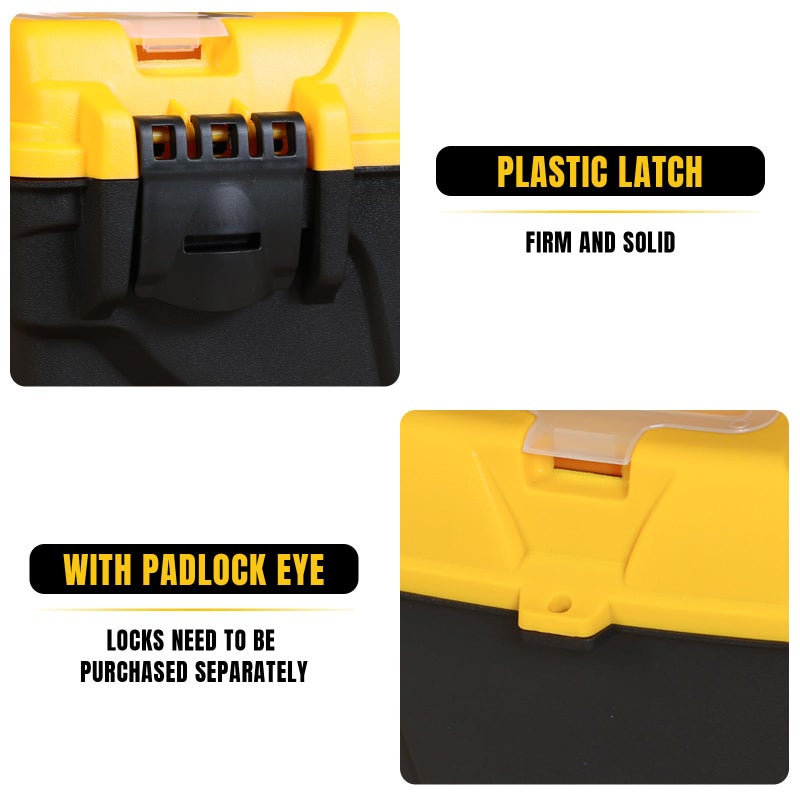 Torin 15.5"" Plastic Storage Tool Box With Removable Tray,Small Toolbox Organizer With Screw Box, Black/Yellow Atrjh-3015T - Image 2
