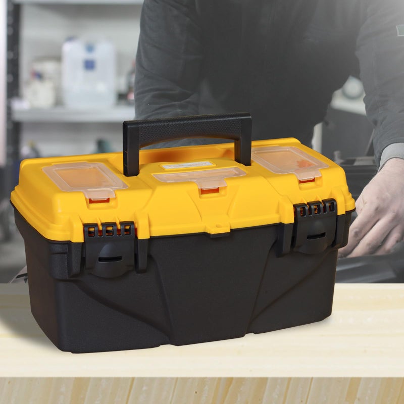Torin 15.5"" Plastic Storage Tool Box With Removable Tray,Small Toolbox Organizer With Screw Box, Black/Yellow Atrjh-3015T - Image 4
