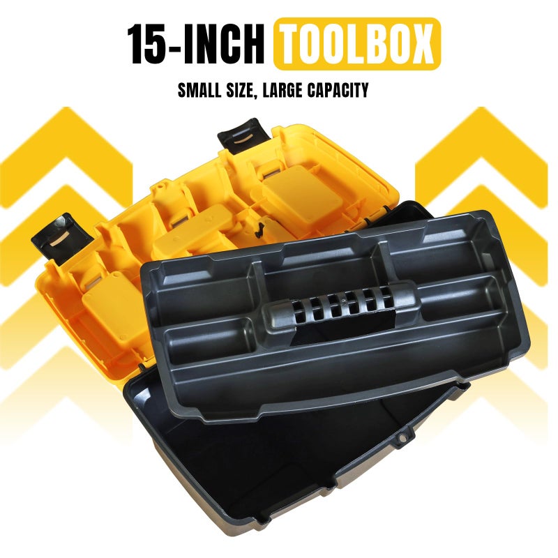 Torin 15.5"" Plastic Storage Tool Box With Removable Tray,Small Toolbox Organizer With Screw Box, Black/Yellow Atrjh-3015T - Image 3