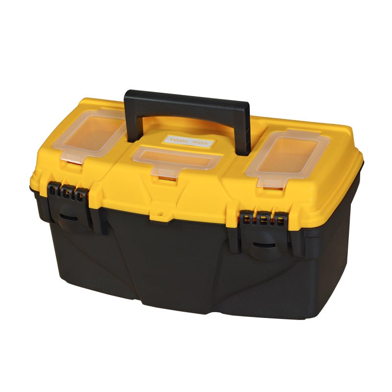Torin 15.5"" Plastic Storage Tool Box With Removable Tray,Small Toolbox Organizer With Screw Box, Black/Yellow Atrjh-3015T - Image 1