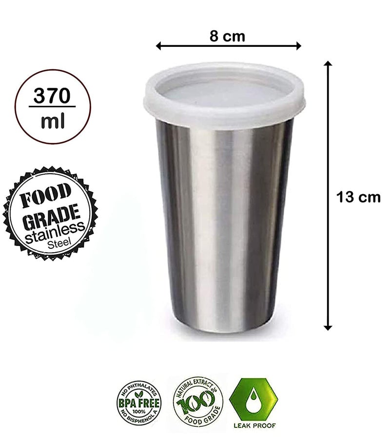 NOBILEA Stainless Steel GlassTumbler with BPA Free Lid Steel Straw with Cleaning Brush Food Grade Cap for Straw and Extra Storage Lid 100 Leak Proof 370 ml Silver - Image 3