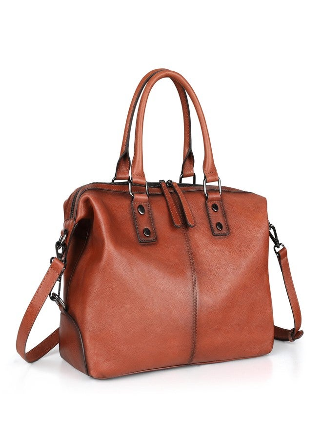 BILIYA Vintage Full Grain Leather Tote Bag for Women Work Shoulder Crossbody Purse Large Capacity fits 14 Inch Laptop Upright Water Bottle Soft Cowhide Top Handle Satchel - Image 1