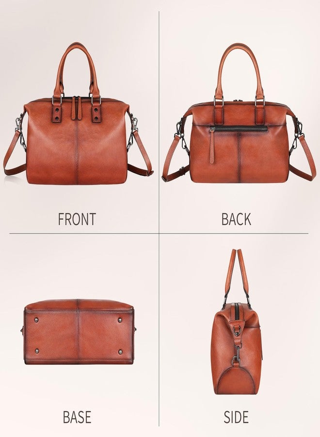 BILIYA Vintage Full Grain Leather Tote Bag for Women Work Shoulder Crossbody Purse Large Capacity fits 14 Inch Laptop Upright Water Bottle Soft Cowhide Top Handle Satchel - Image 3
