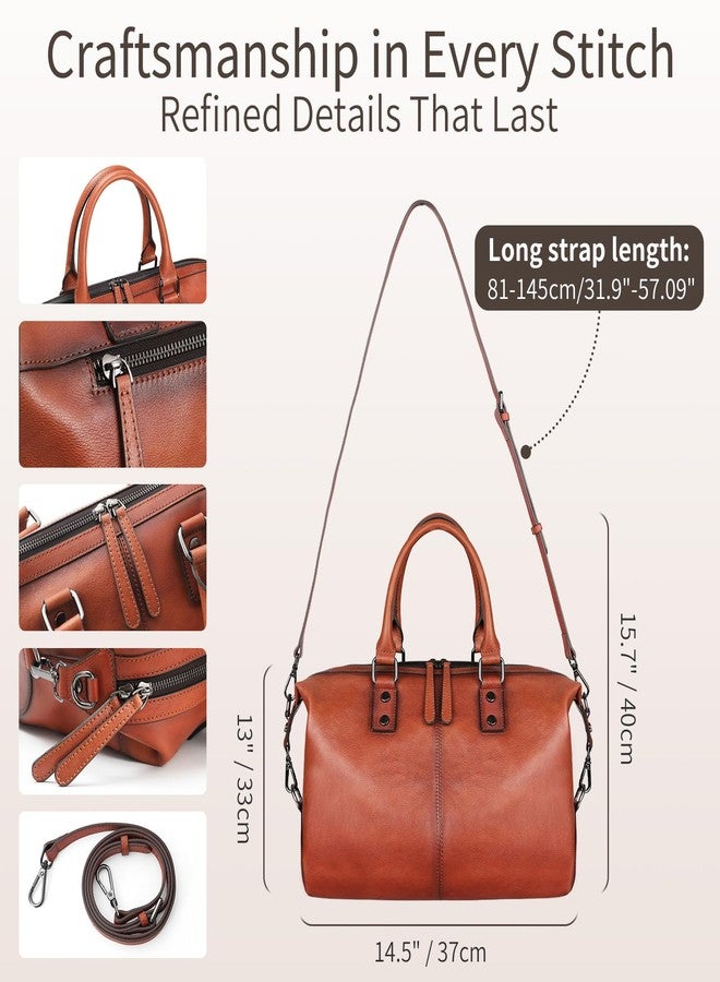 BILIYA Vintage Full Grain Leather Tote Bag for Women Work Shoulder Crossbody Purse Large Capacity fits 14 Inch Laptop Upright Water Bottle Soft Cowhide Top Handle Satchel - Image 5