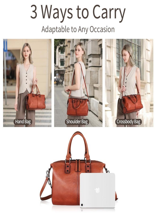BILIYA Vintage Full Grain Leather Tote Bag for Women Work Shoulder Crossbody Purse Large Capacity fits 14 Inch Laptop Upright Water Bottle Soft Cowhide Top Handle Satchel - Image 2