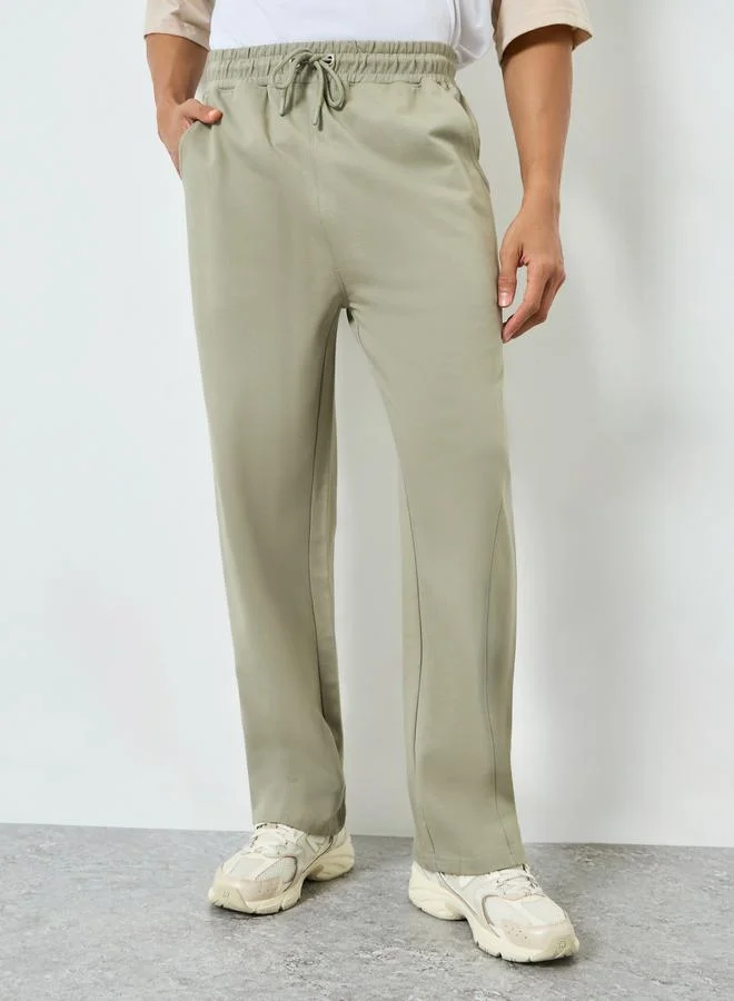 Men Beige Solid Drawstring Joggers