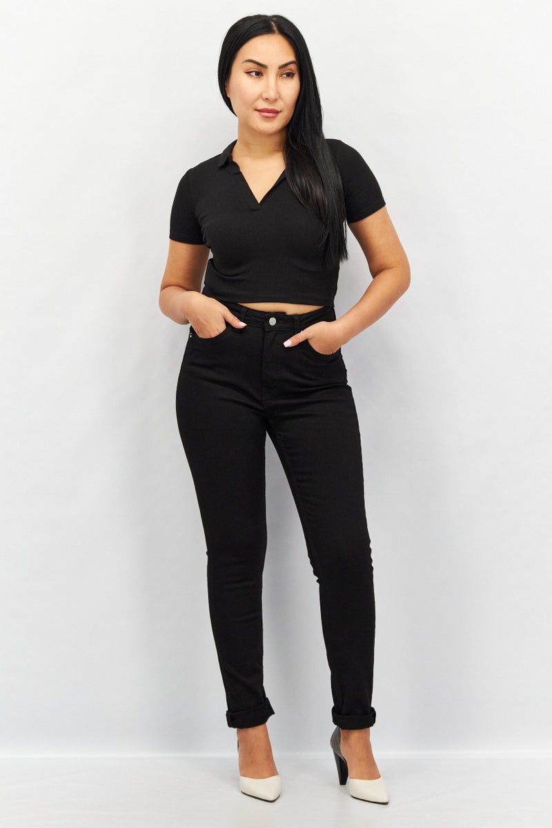 Weekday Women Skinny Fit High Waist Solid Stretchable Denim Jeans, Black - Image 4