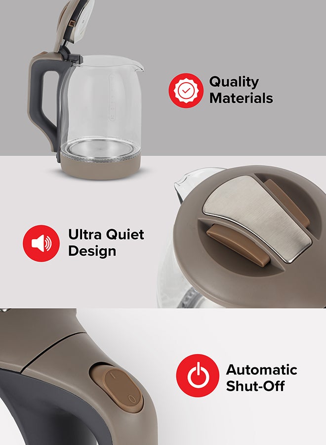 Olsenmark Electric Glass muti Kettle, 360 Degrees Rotation, Water Level Indicator and Automatic Cut-Off, Perfect for Boiling Water, Milk, Tea, 1.8 L 1500 W Omk2394 Brown/Grey/Clear - Image 3