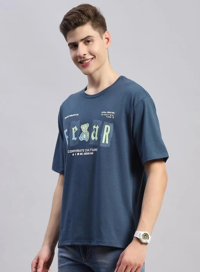 Monte Carlo Monte Carlo Men Printed Teal Round Neck Half Sleeve Regular Fit T-Shirt