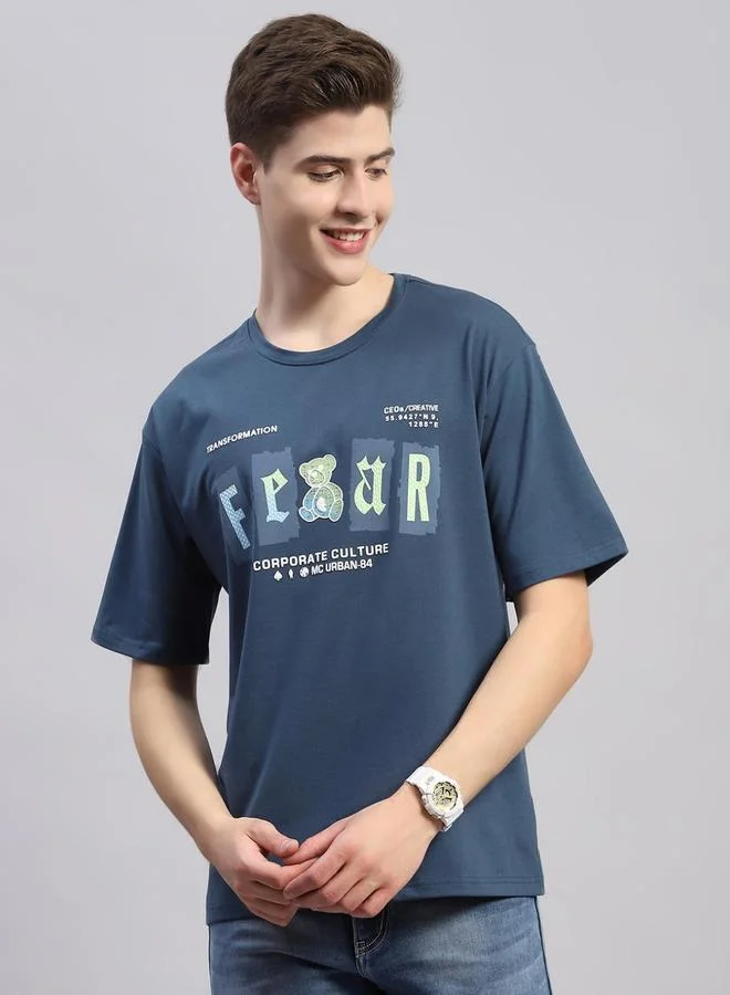 Monte Carlo Monte Carlo Men Printed Teal Round Neck Half Sleeve Regular Fit T-Shirt