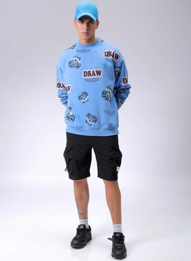 شركة المرآب الهندية Men Relaxed Fit Abstract Crew Neck Overhead Sweatshirt