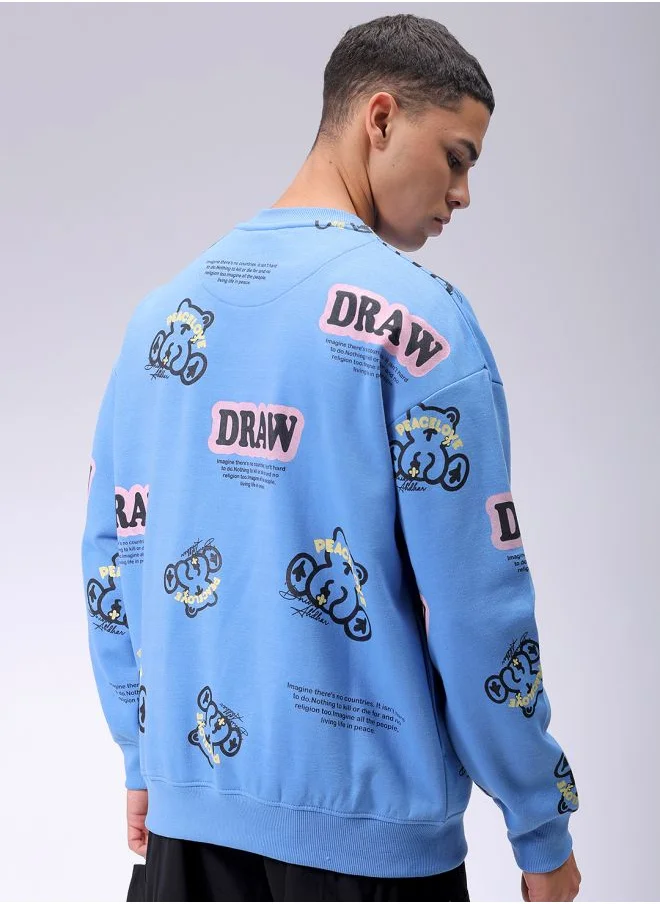 شركة المرآب الهندية Men Relaxed Fit Abstract Crew Neck Overhead Sweatshirt