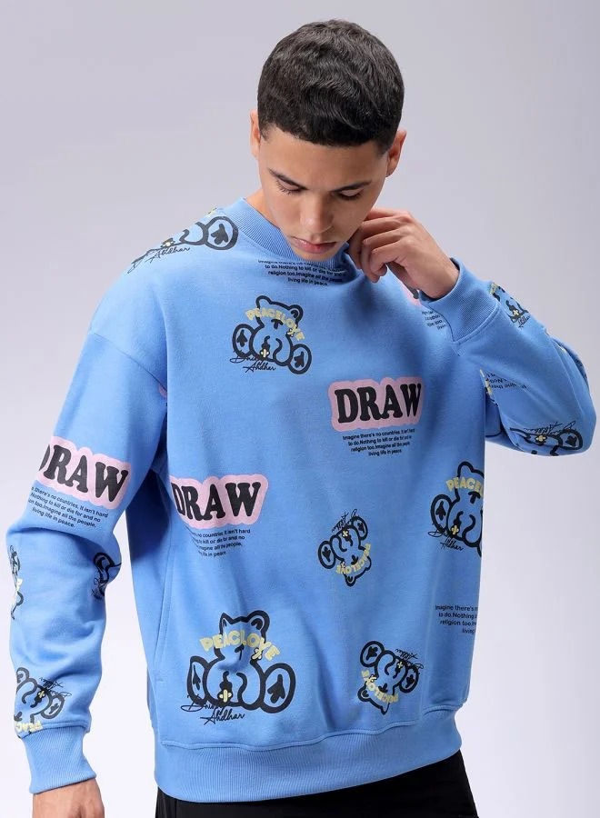 شركة المرآب الهندية Men Relaxed Fit Abstract Crew Neck Overhead Sweatshirt