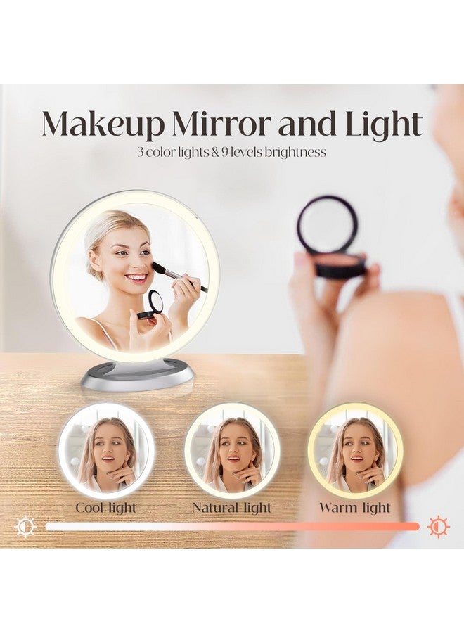 Jall Round Mirror Lighted Digital Alarm Clock, Mirror Surface For Makeup, Large Display, Easy Setting, Auto Dst, Auto Dimming, Usb Port, Modern Decor For Home, Bedroom, Office, Gift For Women, Girl, Silver - Image 2