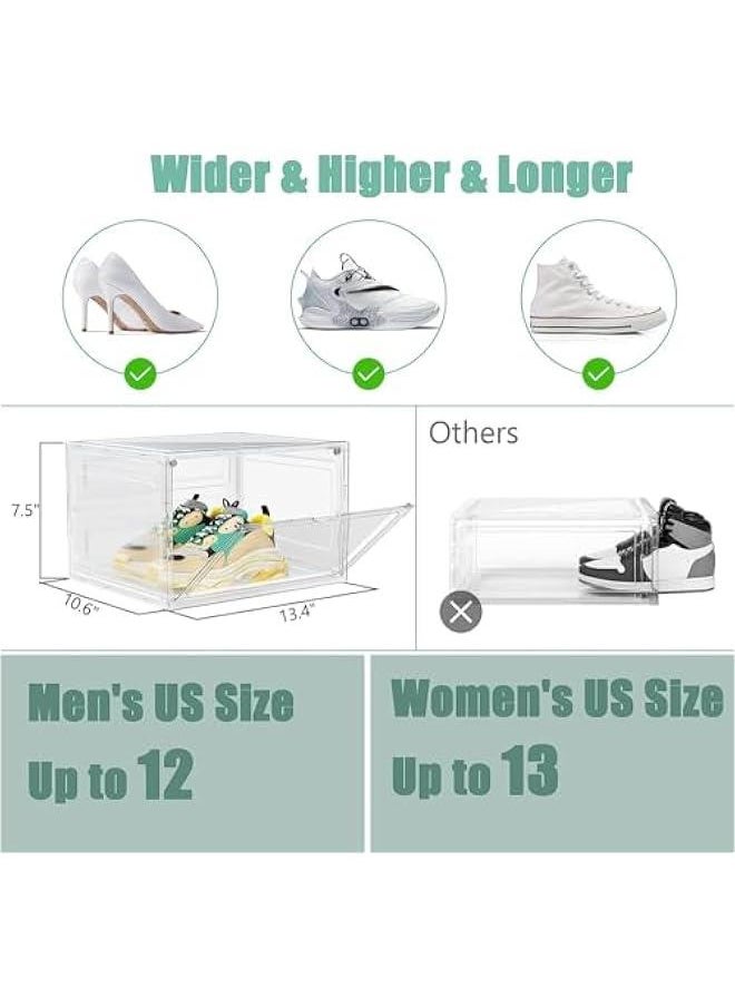 HOOKOR Shoe Storage Box,Height 18.6cm Clear Sneaker Containers Storage with Magnetic Side Door Fit Size 11-12, Plastic Stackable Shoe Organizer for Closet Entryway Dorm, 6 Pack, Clear  - Image 2