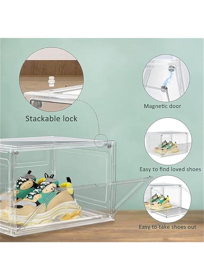 HOOKOR Shoe Storage Box,Height 18.6cm Clear Sneaker Containers Storage with Magnetic Side Door Fit Size 11-12, Plastic Stackable Shoe Organizer for Closet Entryway Dorm, 6 Pack, Clear  - Image 3