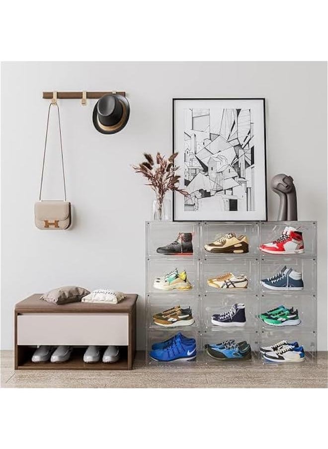 HOOKOR Shoe Storage Box,Height 18.6cm Clear Sneaker Containers Storage with Magnetic Side Door Fit Size 11-12, Plastic Stackable Shoe Organizer for Closet Entryway Dorm, 6 Pack, Clear  - Image 5