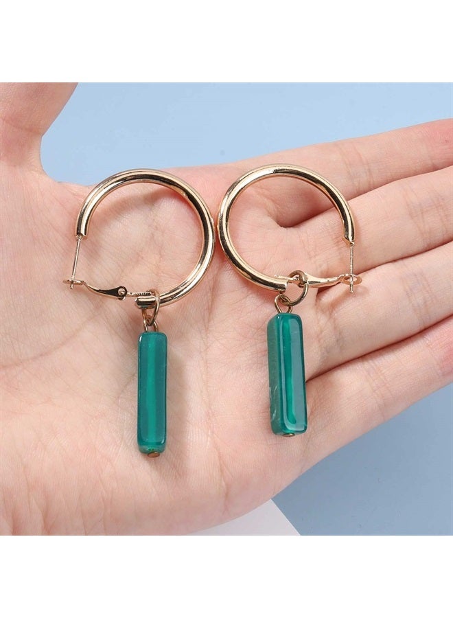 Yheakne Boho Rectangle Green Jade Earrings Green Marbled Earrings Gold Circle Leverback Dangle Earrings Vintage Circle Hoop Dangle Earrings Jewelry for Women and Girls  - Image 1