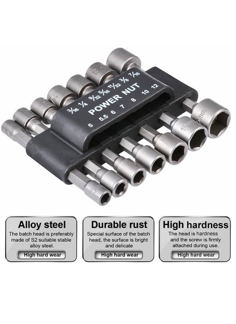 Generic Power Nut Driver Drill Bit Set, 14pcs 1/4” Hex Socket Adapter Bolt Drivers Repairing Tool, Cr-V Steel, For Quicker Change Chuck, Electric Screwdriver, Hand Drill, Pneumatic Drill, Lithium Drill  - Image 2