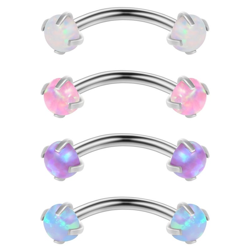 Ruifan 16G 3mm Opal Internally Threaded Curved Barbell Eyebrow Belly Lip Tragus Ring Piercing Jewelry 8mm 4PCS