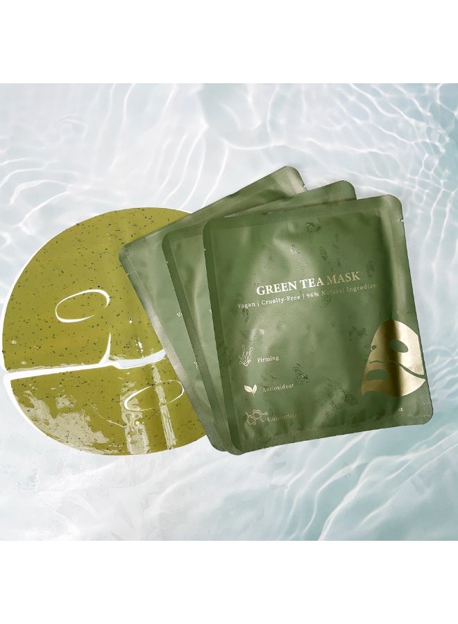 HFRUI (HFRUI) Green Tea Facial Mask – Collagen Moisturizing & Anti-Aging Sheet Mask, Brightening & Nourishing Skincare - Image 3