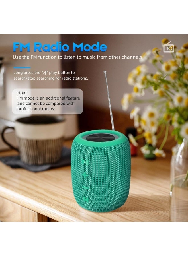 Portable Bluetooth Speaker, BT5.3 Wireless Speaker 10W Bass Diaphragms with Multi LED Light Dynamic Modes, IPX6 Waterproof 16H Playtime supports FM Mode, TF, USB for Home, Cycling, Outdoor, Beach-Teal - Image 4
