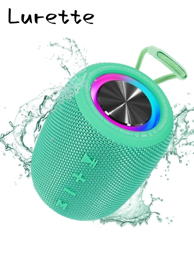Portable Bluetooth Speaker, BT5.3 Wireless Speaker 10W Bass Diaphragms with Multi LED Light Dynamic Modes, IPX6 Waterproof 16H Playtime supports FM Mode, TF, USB for Home, Cycling, Outdoor, Beach-Teal - Image 1