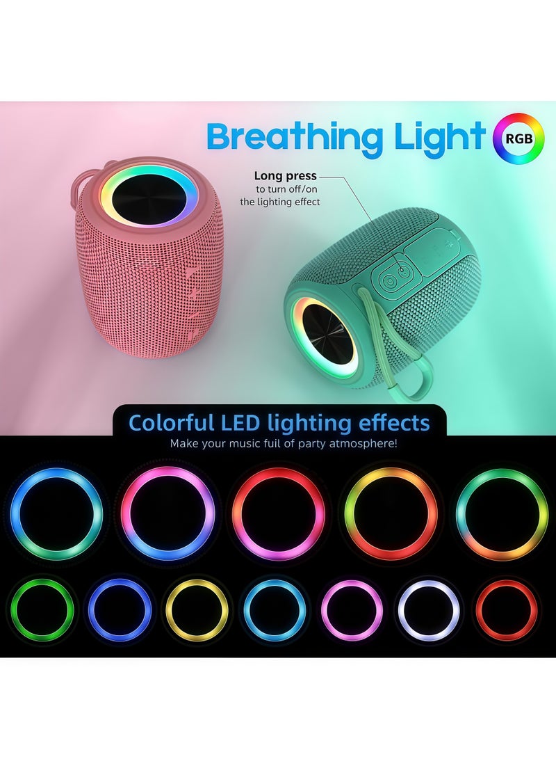Lurette Portable Bluetooth Speaker, BT5.3 Wireless Speaker 10W Bass Diaphragms with Multi LED Light Dynamic Modes, IPX6 Waterproof 16H Playtime supports FM Mode, TF, USB for Home, Cycling, Outdoor, Beach-Teal - Image 3