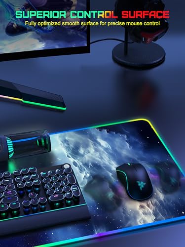 TopMade Wireless Charging Mouse Pad, RGB Gaming Mousepad, 35.4" x 15.8" Extra Large Waterproof Keyboard Desk Pad, Computer Desk Mat, Blue Nebula (Includes 20W PD Power Adapter & 6.56ft Woven Cable) - Image 5