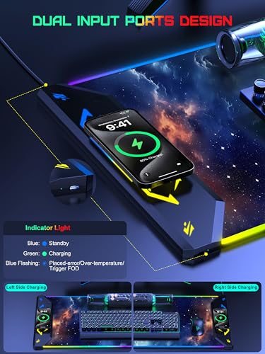TopMade Wireless Charging Mouse Pad, RGB Gaming Mousepad, 35.4" x 15.8" Extra Large Waterproof Keyboard Desk Pad, Computer Desk Mat, Blue Nebula (Includes 20W PD Power Adapter & 6.56ft Woven Cable) - Image 3