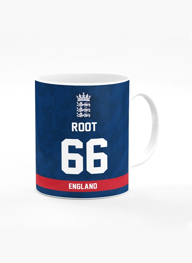 Stylizedd Designer Printed Coffee Mug with Heavy Duty Handle 11oz Ceramic Personalised Gift Mugs Cup [Microwave Safe & Dishwasher Proof ] - Cricket Player - Joe Root, Jersey Number - 66 (With Logo) - Image 1