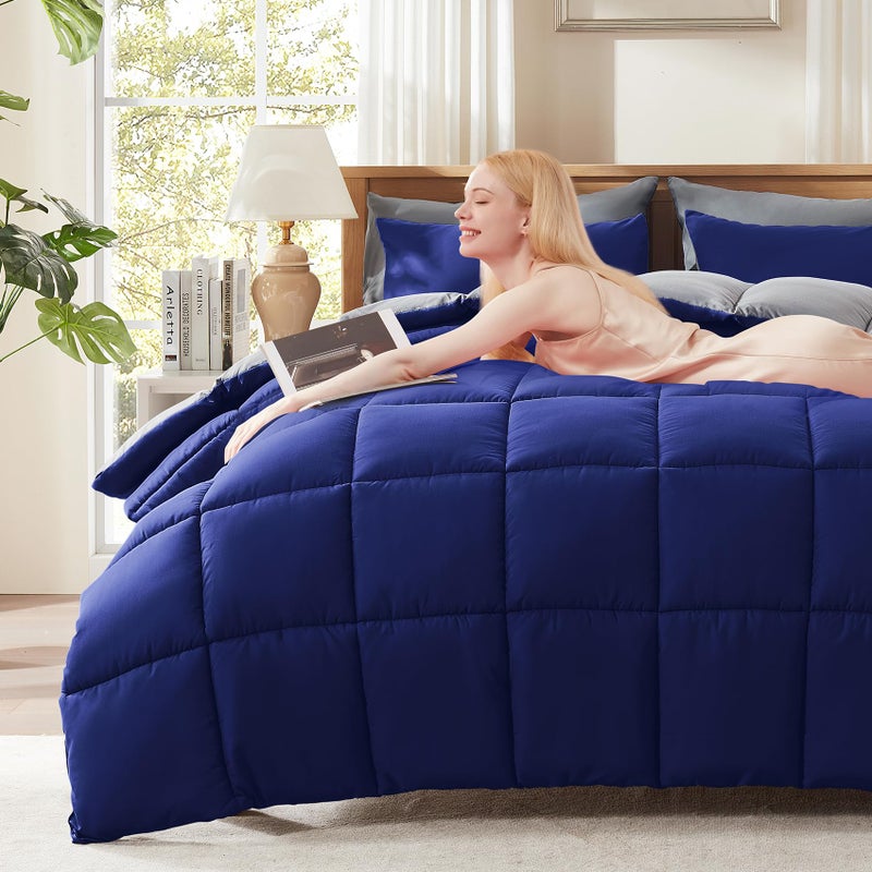 Decroom Lightweight Twin Comforter Set with 1 Pillow Sham - 2 Pieces Set - Quilted Down Alternative Comforter/Duvet Insert for All Season - Blue/Grey - Twin/Twin XL Size - Image 2