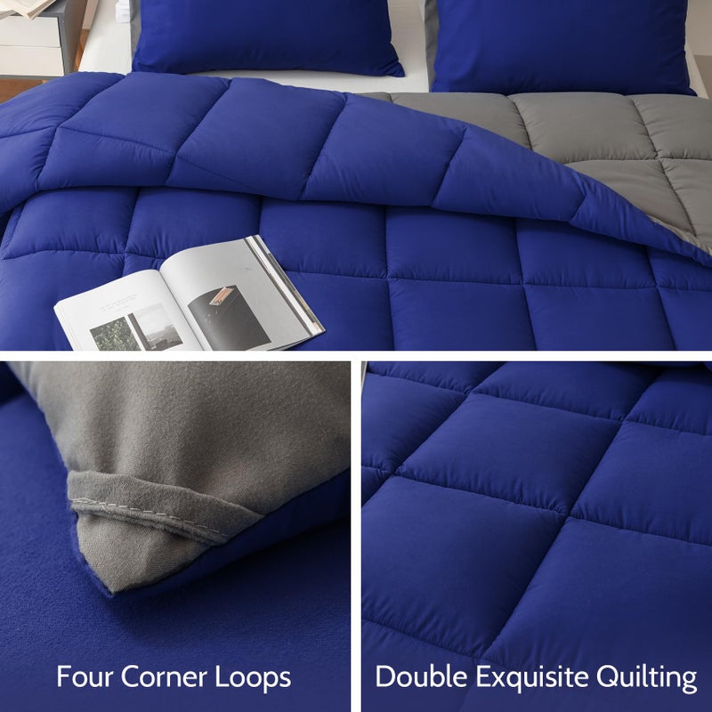 Decroom Lightweight Twin Comforter Set with 1 Pillow Sham - 2 Pieces Set - Quilted Down Alternative Comforter/Duvet Insert for All Season - Blue/Grey - Twin/Twin XL Size - Image 4