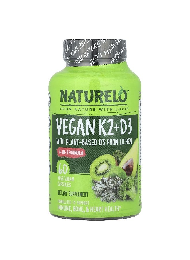 NATURELO NATURELO, Vegan Vitamin K2 + D3, 60 Vegetarian Capsules  - Image 1