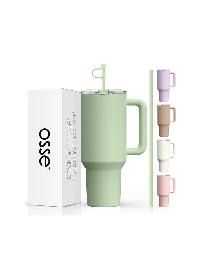 Osse osse 40oz Tumbler with Handle and Straw Lid | Double Wall Vacuum Reusable Stainless Steel Insulated Water Bottle Travel Mug Cup | Modern Insulated Tumblers Cupholder Friendly (Sage)  - Image 1