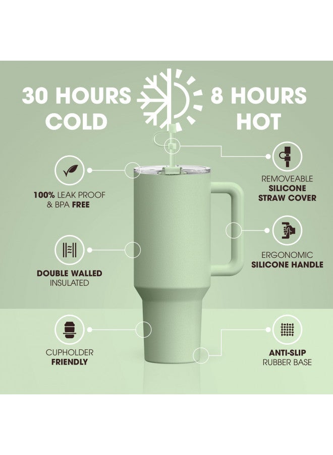 Osse osse 40oz Tumbler with Handle and Straw Lid | Double Wall Vacuum Reusable Stainless Steel Insulated Water Bottle Travel Mug Cup | Modern Insulated Tumblers Cupholder Friendly (Sage)  - Image 3