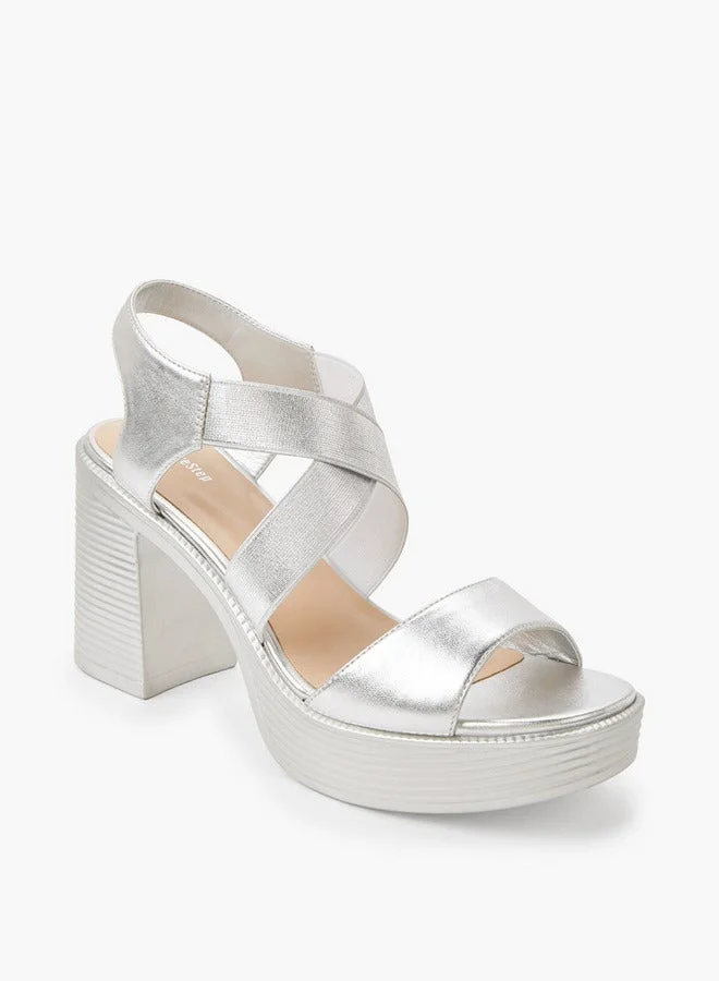 Surestep Women Lightweight Metallic Block Heel Sandals With Elastic Cross Straps