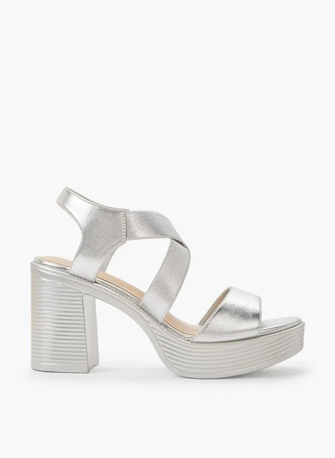 Surestep SILVER Women Lightweight Metallic Block Heel Sandals With Elastic Cross Straps for Women | Best Price UAE