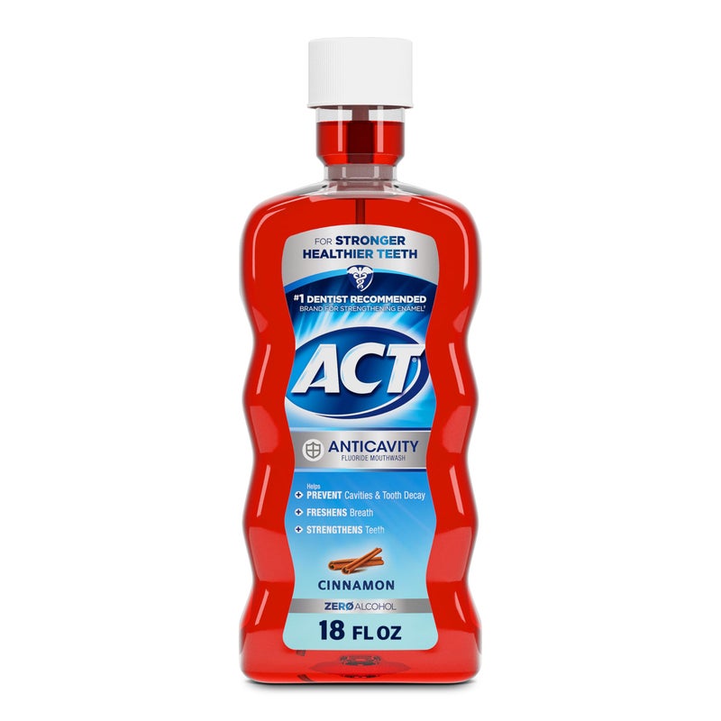 ACT Anticavity Zero Alcohol Fluoride Mouthwash 18 fl. oz., With Accurate Dosing Cup, Cinnamon (Pack of 1) - Image 1