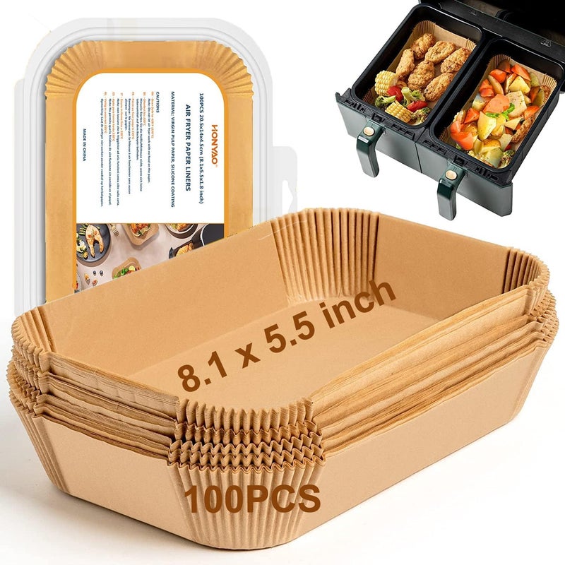 HONYAO Air Fryer Paper Liners for Dual Zone Airfryer 81x55 inch Rectangle Disposable Parchment Tray for Two Drawer Ninja Double Stack XL 810 Quart Air Fryers Food Grade Accessories BPA free