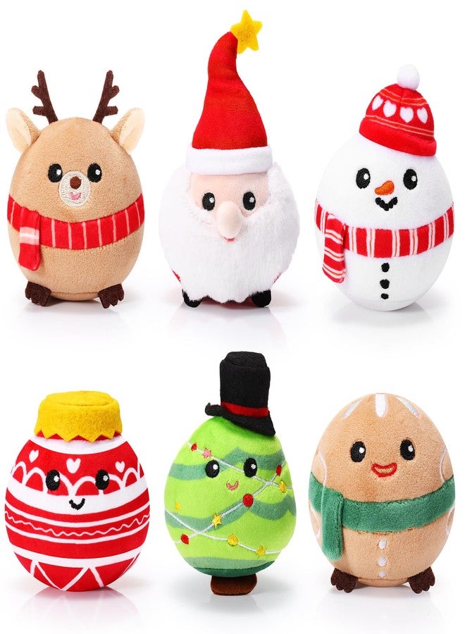 Suilung 6 Pcs Christmas Plush Ornaments Stuffed Santa Snowman Elk Gingerbread Man Xmas Tree Ball Decorations for Winter Holiday Hanging Decor Birthday Party Supplies, 4 Inches - Image 1