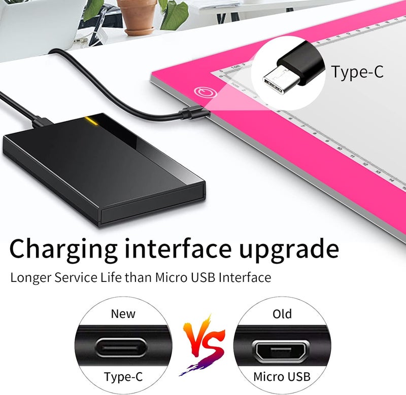 XIAOSTAR Light Box Drawing Pad, Tracing Board with Type-C Charge Cable and Brightness Adjustable for Artists, AnimationDrawing, Sketching, Animation, X-ray Viewing (A4-P-Pink-New) - Image 4