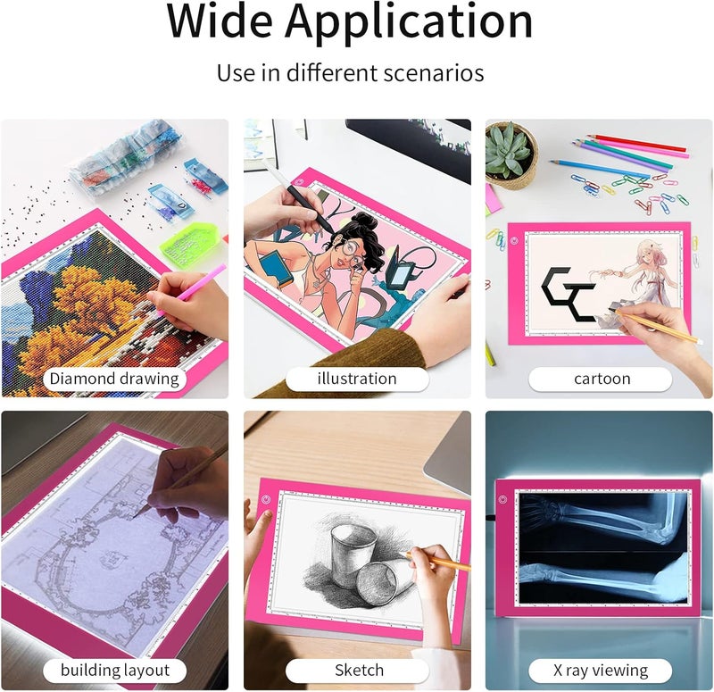 XIAOSTAR Light Box Drawing Pad, Tracing Board with Type-C Charge Cable and Brightness Adjustable for Artists, AnimationDrawing, Sketching, Animation, X-ray Viewing (A4-P-Pink-New) - Image 5