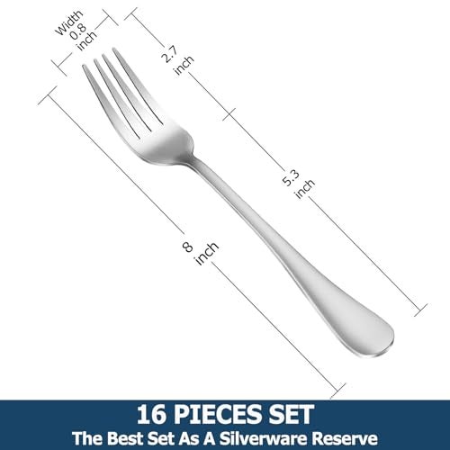 MUTNITT Dinner Forks,Set of 16 Top Food Grade Stainless Steel Silverware Forks,Table Forks,Flatware Forks,8 Inches,Mirror Finish & Dishwasher Safe,Use for Home,Kitchen or Restaurant - Image 2