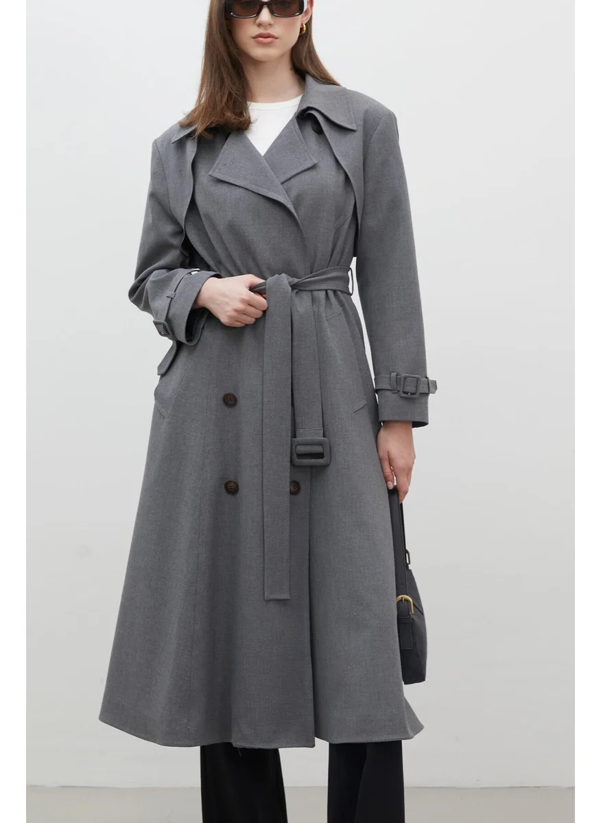 Manuka Paris Oversize Double Breasted Trench Coat Gray