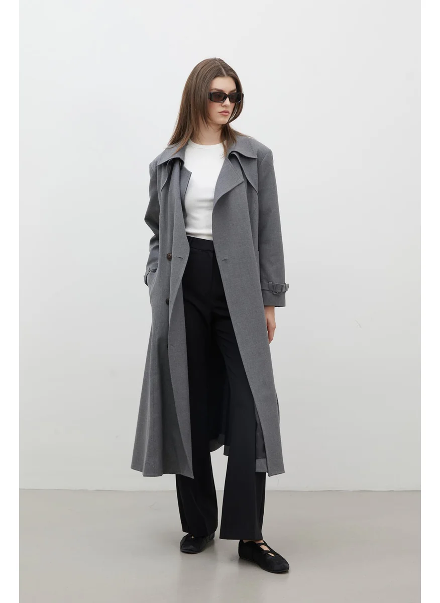 Manuka Paris Oversize Double Breasted Trench Coat Gray