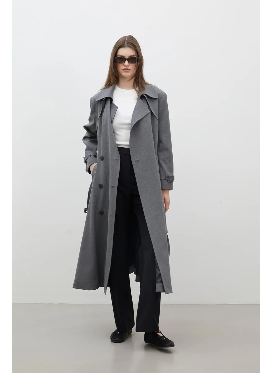 Manuka Paris Oversize Double Breasted Trench Coat Gray