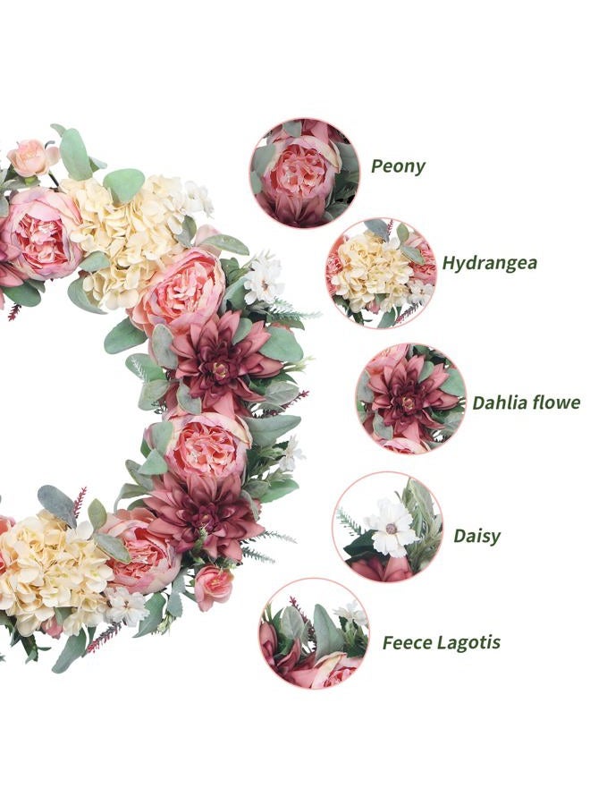 lokeisna 24" Front Door Wreath, Pink Peony Hydrangea Wreath, Summer Floral Bud Wreath for Indoor Outdoor Homer, Wedding, Mother's Day, Thanksgiving - Image 3