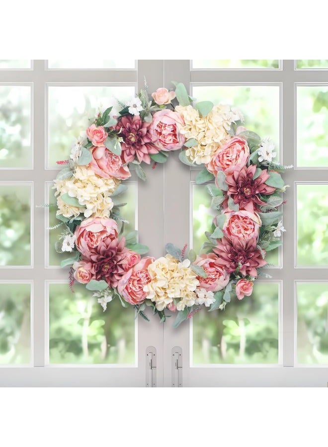 lokeisna 24" Front Door Wreath, Pink Peony Hydrangea Wreath, Summer Floral Bud Wreath for Indoor Outdoor Homer, Wedding, Mother's Day, Thanksgiving - Image 5